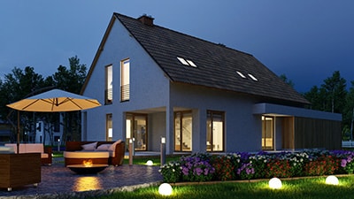 Terrasse eines modernen Einfamilienhauses